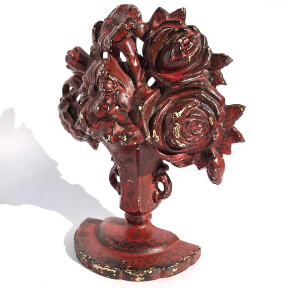 Cast Iron Door Stop Flower Urn Vase Vintage Hubley #162 Florals Bookend painted - Picture 4 of 13